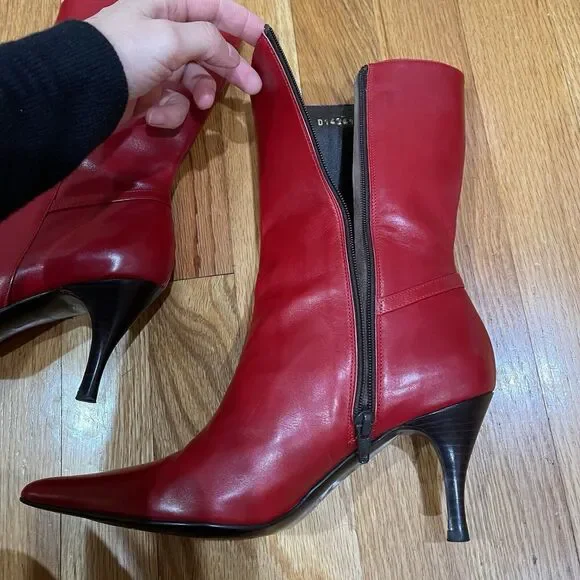 Cole Haan City Red Leather Pointed Toe Ankle Boots Kitten Heel Womens Size 6 EUC - Picture 8 of 16